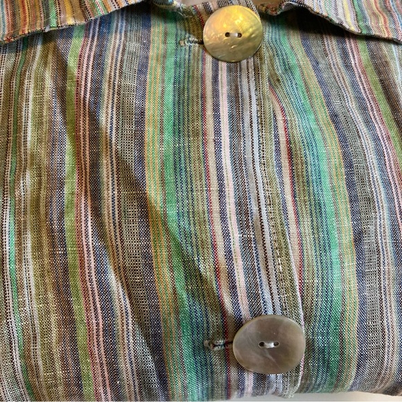 Boho Chic 100% Linen Lined Striped Multicolor Women's Jacket with 3/4 Sleeve - Picture 11 of 11